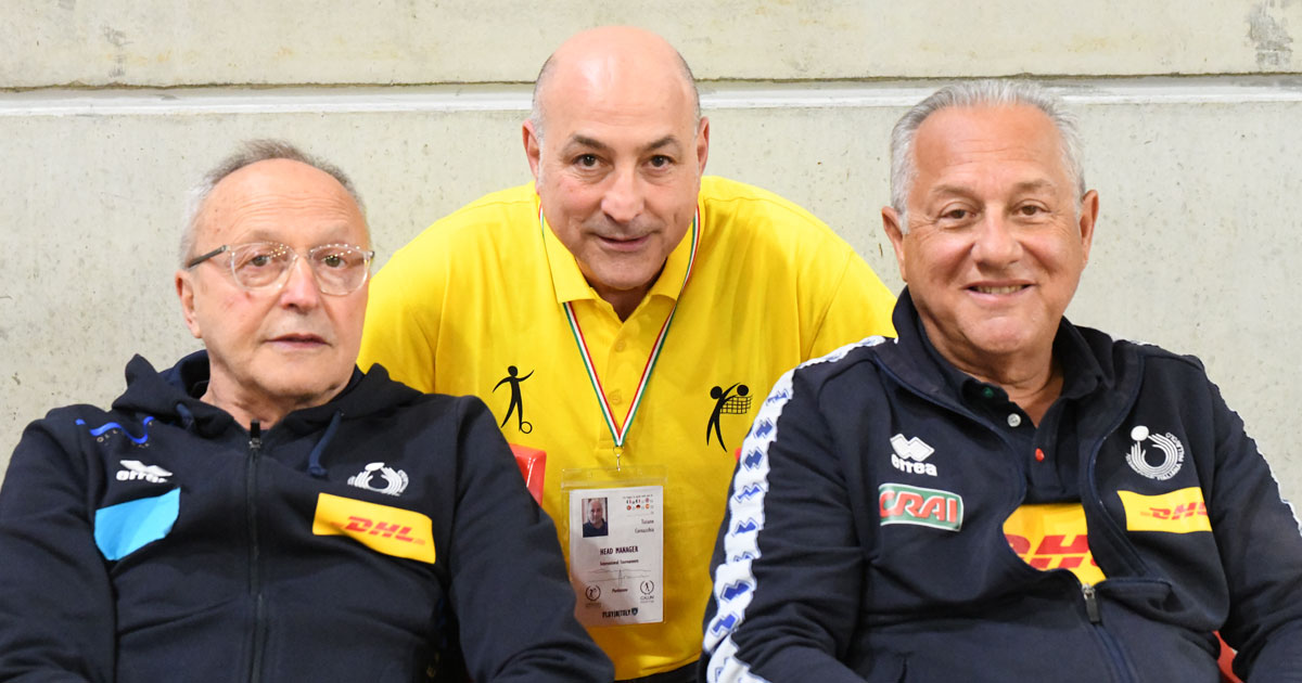Julio Velasco and Angiolino Frigoni with Tiziano Cornacchia in Pordenone for Cornacchia World Cup 2023